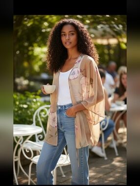 AVENUE women top 24 floral sheer ties 3/4 sleeves brown size 20